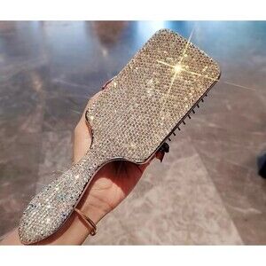 Bling Rhinestone Paddle Hair Brush Silver Sparkly Crystal Detangling gift